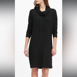 NWT Banana Republic plush jersey black funnel neck dress L